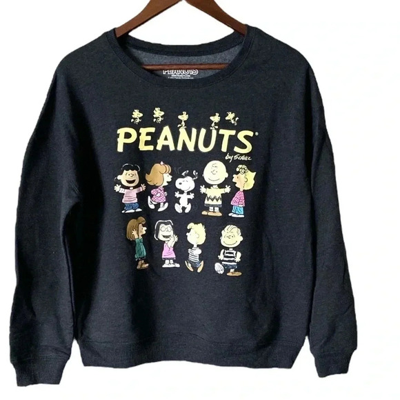 Peanuts Tops - PEANUTS | Women's Charcoal Heather Snoopy & Friends Fleece Sweatshirt Size M